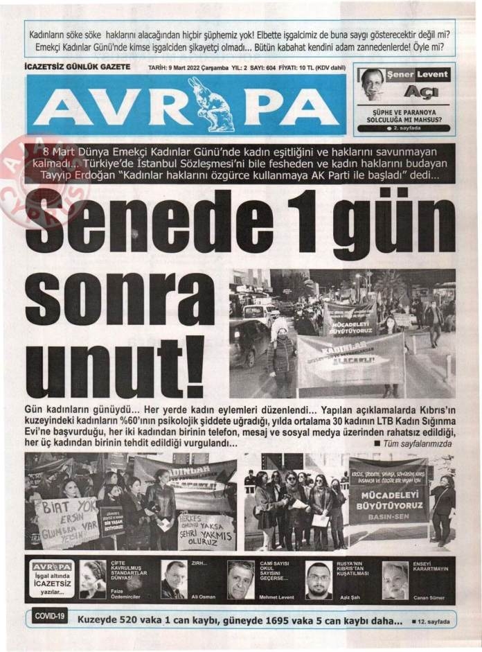 KKTC'de Gazeteler Bugün Ne Manşet Attı? 9 Mart 2022 galerisi resim 2