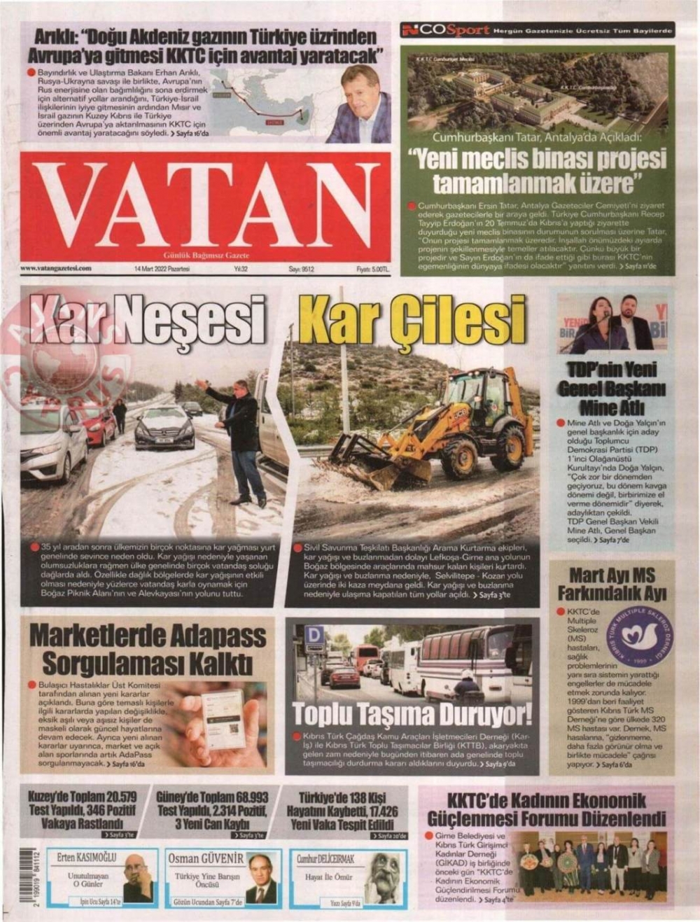 KKTC'de Gazeteler Bugün Ne Manşet Attı? 14 Mart 2022 galerisi resim 2