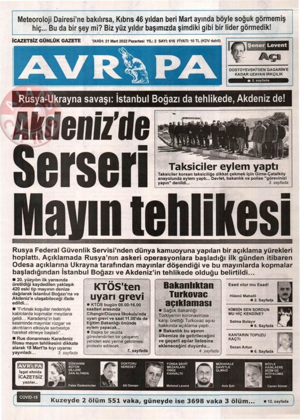 KKTC'de Gazeteler Bugün Ne Manşet Attı? 21 Mart 2022 galerisi resim 6