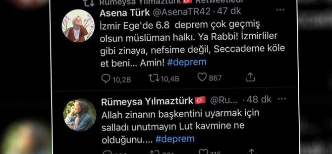 İzmir depremi hakkında iğrenç paylaşımlar:''Allah zinanın başkentini salladı''