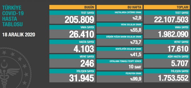 Türkiye'de Koronavirüs | 246 kişi daha hayatını kaybetti; 26 bin 410 yeni 'vaka' tespit edildi