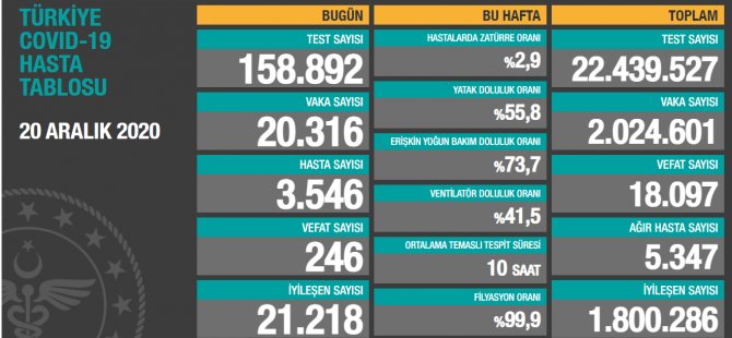 Türkiye'de Koronavirüs | 246 kişi daha hayatını kaybetti; 20 bin 316 yeni 'vaka' tespit edildi