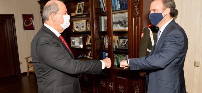 Cumhurbaşkanı Ersin Tatar, Birleşik Krallık Dışişleri Bakanı Dominic Raab’ı kabul etti