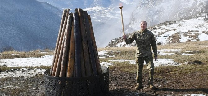 Azerbaycan Cumhurbaşkanı Aliyev Şuşa'da Nevruz ateşini yaktı