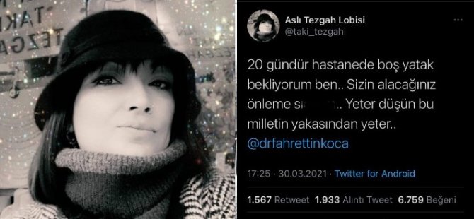 Hastanede yatak bulamadığı için sıra bekleyen Aslı Özkısırlar hayatını kaybetti...Twitter'da gündem: #AslıÖlmediÖldürüldü