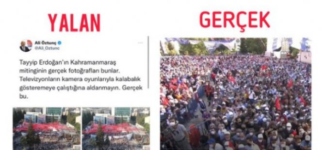 ‘Televizyonlara inanmayın’ dedi, Erdoğan’ın miting fotoğrafını paylaştı!