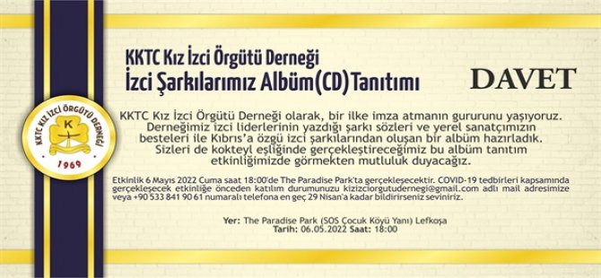 Kız İzci Örgütü'nün ''İzci Şarkılarımız'' Adlı Albüm Lansmanı Bu Akşam