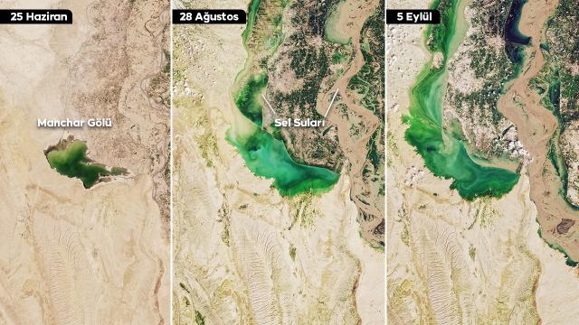 Pakistan'ın en büyük tatlı su gölü taştı