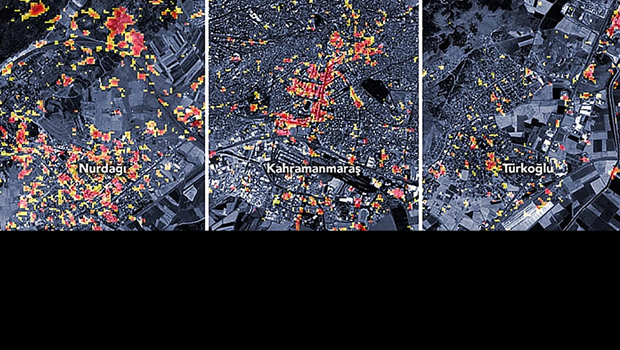 NASA'dan 3 bölgedeki deprem hasarını gösteren harita