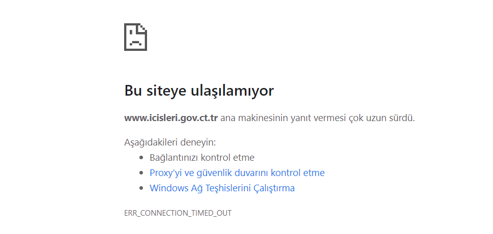 Af çıktı, yoğunluktan İçişleri Bakanlığı sitesine ulaşılamıyor