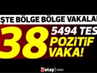 Toplam 5494 test yapıldı, 20'si yerel 38 pozitif vakaya rastlandı