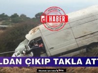 Yoldan çıkan araç takla attı