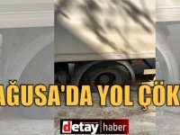 Mağusa’da yol çöktü, kamyon içine düştü