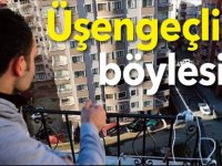 Markete gitmeye üşenince evinin balkonuna teleferik kurdu