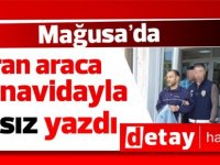 Mağusa'da park halindeki aracı tornavida ile çizerek ''hırsız'' yazdı